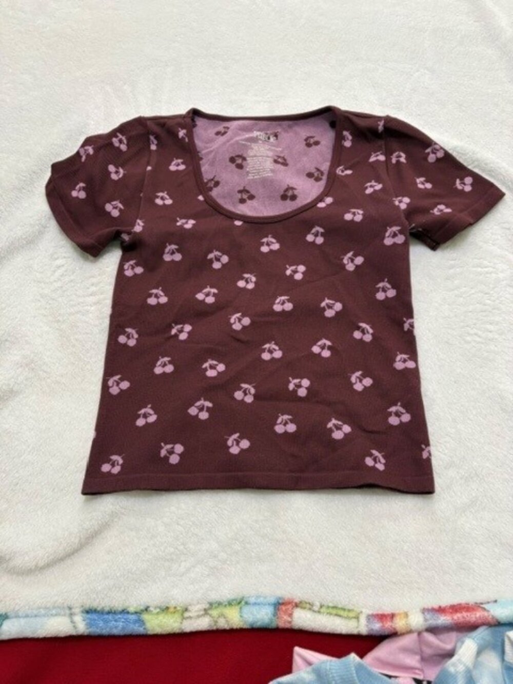 Pink Republic; Juniors Stretchy Crop Top with Cherries
